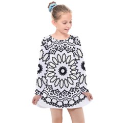 Mandala Kaleidoscope Arts Kids  Long Sleeve Dress by Pakrebo