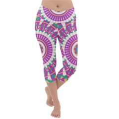 Mandala Geometric Pattern Shapes Lightweight Velour Capri Yoga Leggings by Pakrebo