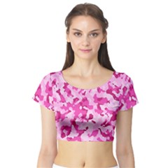 Standard Pink Camouflage Army Military Girl Funny Pattern Short Sleeve Crop Top by snek