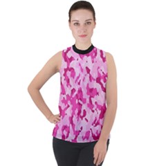 Standard Pink Camouflage Army Military Girl Funny Pattern Mock Neck Chiffon Sleeveless Top by snek