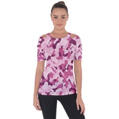 Standard Violet Pink Camouflage Army Military Girl Shoulder Cut Out Short Sleeve Top by snek