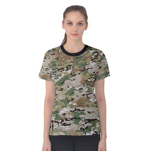 Wood Camouflage Military Army Green Khaki Pattern Women s Cotton Tee by snek