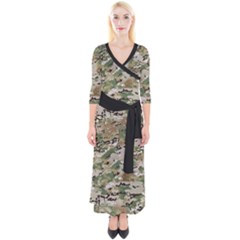 Wood Camouflage Military Army Green Khaki Pattern Quarter Sleeve Wrap Maxi Dress by snek