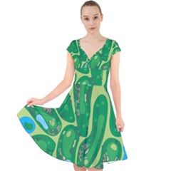 Golf Course Par Golf Course Green Cap Sleeve Front Wrap Midi Dress