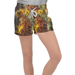 Flat Iron Building Architecture Women s Velour Lounge Shorts by Pakrebo