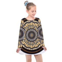 Mandala Pattern Round Ethnic Kids  Long Sleeve Dress by Pakrebo