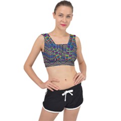 Decorative Ornamental Abstract Wave V-back Sports Bra by Mariart