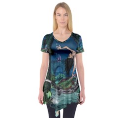 Wonderful Mermaid In The Deep Ocean Short Sleeve Tunic  by FantasyWorld7