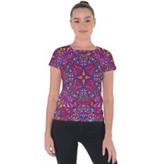 Kaleidoscope Triangle Pattern Short Sleeve Sports Top  by Mariart