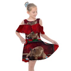 Wonderful German Shepherd With Heart And Flowers Kids  Shoulder Cutout Chiffon Dress by FantasyWorld7