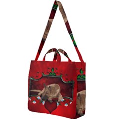 Wonderful German Shepherd With Heart And Flowers Square Shoulder Tote Bag by FantasyWorld7