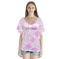 Peony Spring Flowers V-neck Flutter Sleeve Top by Mariart