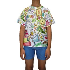 Doodle New Year Party Celebration Kids  Short Sleeve Swimwear by Pakrebo