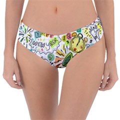 Doodle New Year Party Celebration Reversible Classic Bikini Bottoms by Pakrebo