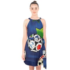 Textile Football Soccer Fabric Halter Collar Waist Tie Chiffon Dress by Pakrebo