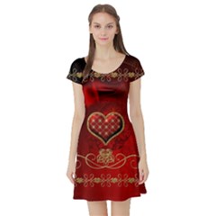 Wonderful Heart With Roses Short Sleeve Skater Dress by FantasyWorld7