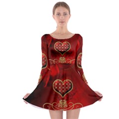 Wonderful Heart With Roses Long Sleeve Skater Dress by FantasyWorld7