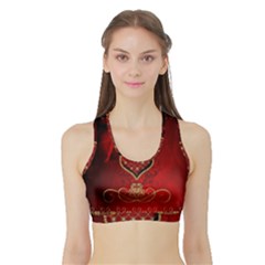 Wonderful Heart With Roses Sports Bra With Border by FantasyWorld7