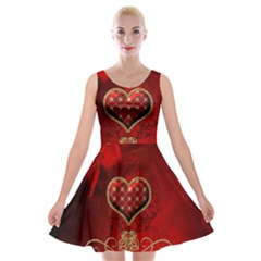 Wonderful Heart With Roses Velvet Skater Dress by FantasyWorld7