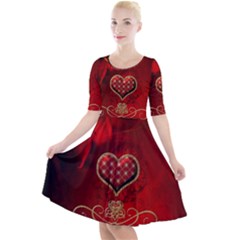 Wonderful Heart With Roses Quarter Sleeve A-line Dress by FantasyWorld7