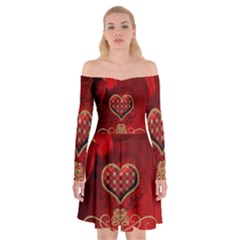 Wonderful Heart With Roses Off Shoulder Skater Dress by FantasyWorld7