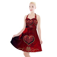 Wonderful Heart With Roses Halter Party Swing Dress  by FantasyWorld7