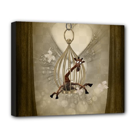 Funny Giraffe With Herats And Butterflies Deluxe Canvas 20  X 16  (stretched) by FantasyWorld7