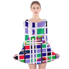 Color Graffiti Pattern Geometric Long Sleeve Velvet Skater Dress by Pakrebo