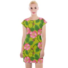 Roses Flowers Pattern Bud Pink Cap Sleeve Bodycon Dress by Pakrebo