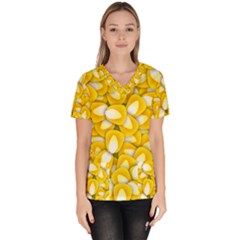 Pattern Background Corn Kernels Women s V-neck Scrub Top by Pakrebo