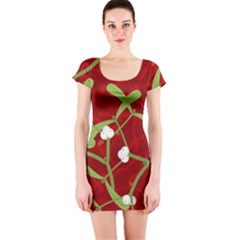 Mistletoe Christmas Texture Advent Short Sleeve Bodycon Dress by Pakrebo