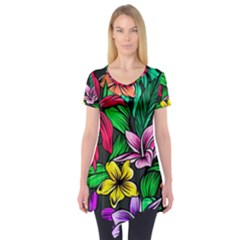 Hibiscus Flower Plant Tropical Short Sleeve Tunic  by Pakrebo