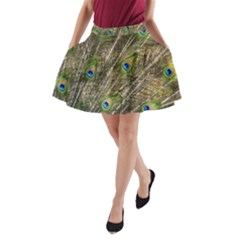 Green Peacock Feathers Color Plumage A-line Pocket Skirt by Pakrebo