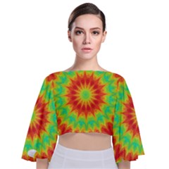 Kaleidoscope Background Mandala Red Green Tie Back Butterfly Sleeve Chiffon Top by Mariart