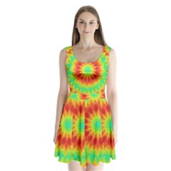 Kaleidoscope Background Red Yellow Split Back Mini Dress  by Mariart