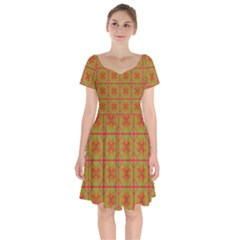 Western Pattern Backdrop Short Sleeve Bardot Dress by Mariart