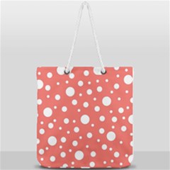 Polka Dot On Living Coral Full Print Rope Handle Tote (large) by LoolyElzayat