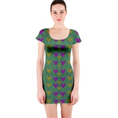 In Love With Festive Hearts Short Sleeve Bodycon Dress by pepitasart