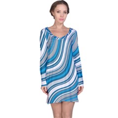 Blue Wave Surges On Long Sleeve Nightdress by WensdaiAmbrose