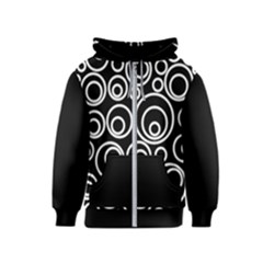 Abstract White On Black Circles Design Kids  Zipper Hoodie by LoolyElzayat