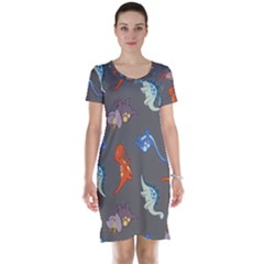 Dinosaurs - Grey  Short Sleeve Nightdress by WensdaiAmbrose