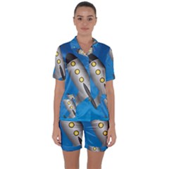 Rocket Spaceship Space Travel Nasa Satin Short Sleeve Pyjamas Set by Wegoenart