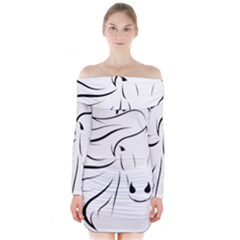 Animal Equine Face Horse Long Sleeve Off Shoulder Dress by Wegoenart