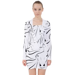 Animal Equine Face Horse V-neck Bodycon Long Sleeve Dress by Wegoenart