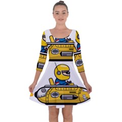 Cartoon Space Racer Galaxy Science Quarter Sleeve Skater Dress by Wegoenart