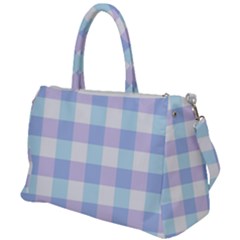 Gingham Duo Aqua On Lavender Duffel Travel Bag by retrotoomoderndesigns