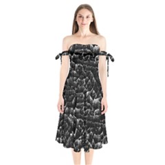 Black And White Grunge Cracked Abstract Print Shoulder Tie Bardot Midi Dress by dflcprintsclothing