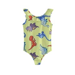 Dinosaurs - Yellow Finch Kids  Frill Swimsuit by WensdaiAmbrose