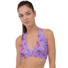 Dinosaurs - Violet Halter Plunge Bikini Top by WensdaiAmbrose