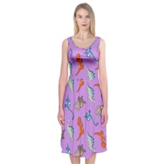 Dinosaurs - Violet Midi Sleeveless Dress by WensdaiAmbrose